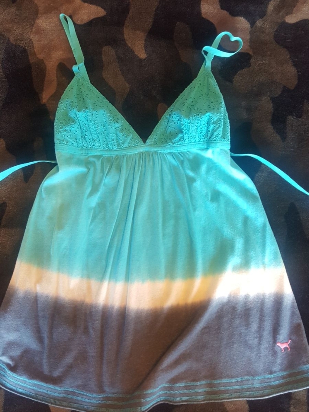 PINK Victoria's Secret Aqua Blue White Gray Ombre Lace Trim Cami